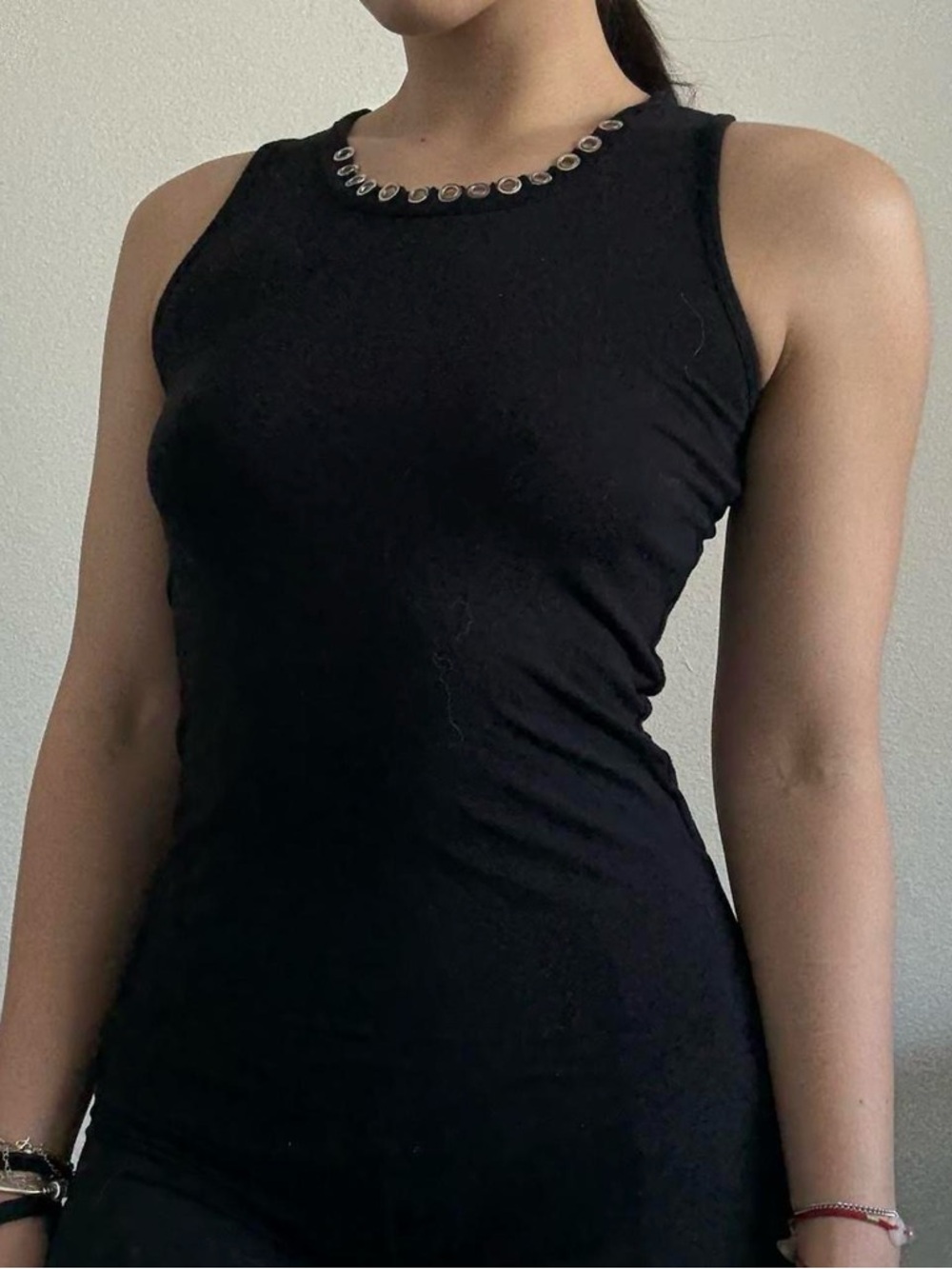 Michael Kors Black Sleeveless Tank with Embellished Neckline